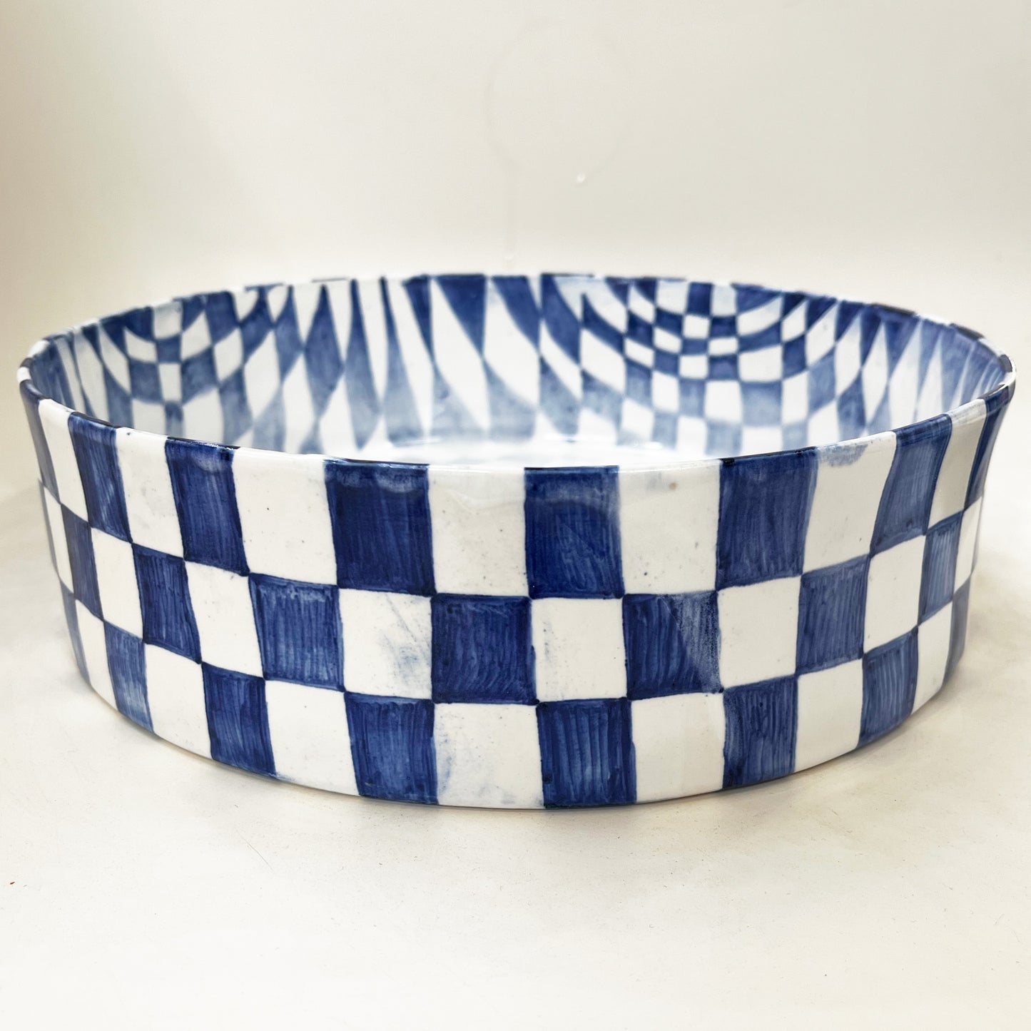 Blue and White Checked Bowl