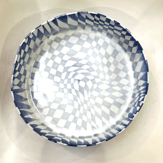 Blue and White Checked Bowl