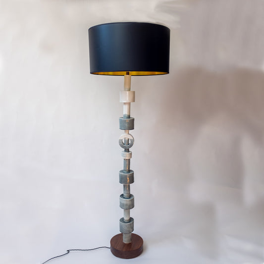 Handmade Porcelain Floor Lamp with walnut base